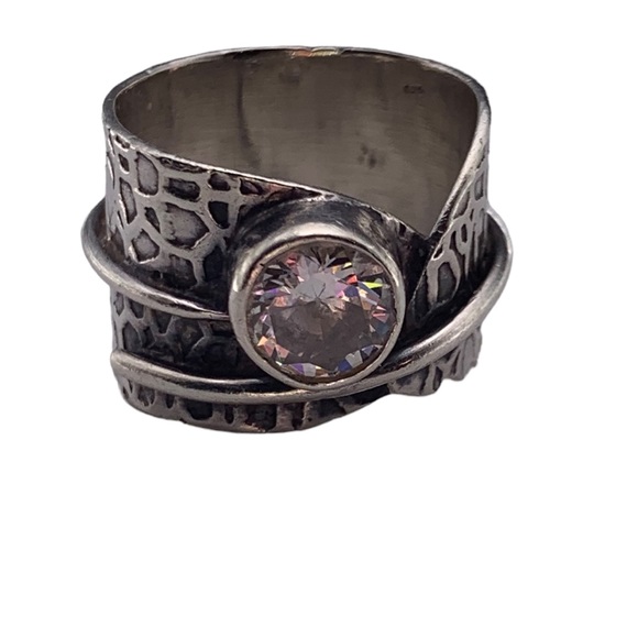 OOAK Adjustable Sterling Hammered Band w/Quartz Gemstone - Picture 4 of 13